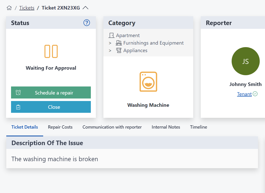 Ticket details page